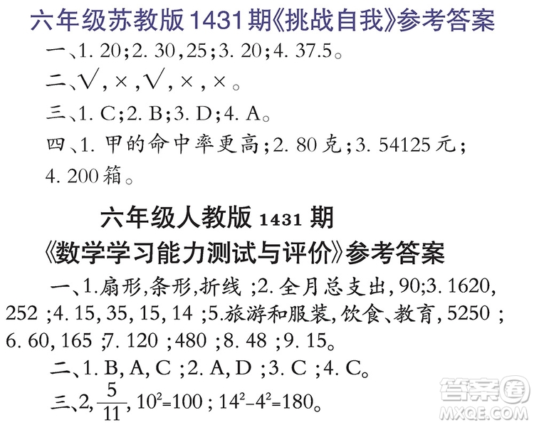 小學(xué)數(shù)學(xué)報2018六年級第1431期答案
