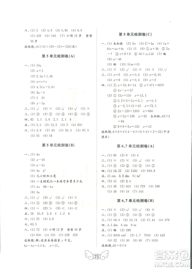 山東教育出版社2018年秋金鑰匙小學(xué)數(shù)學(xué)試卷人教版五年級(jí)上冊(cè)答案