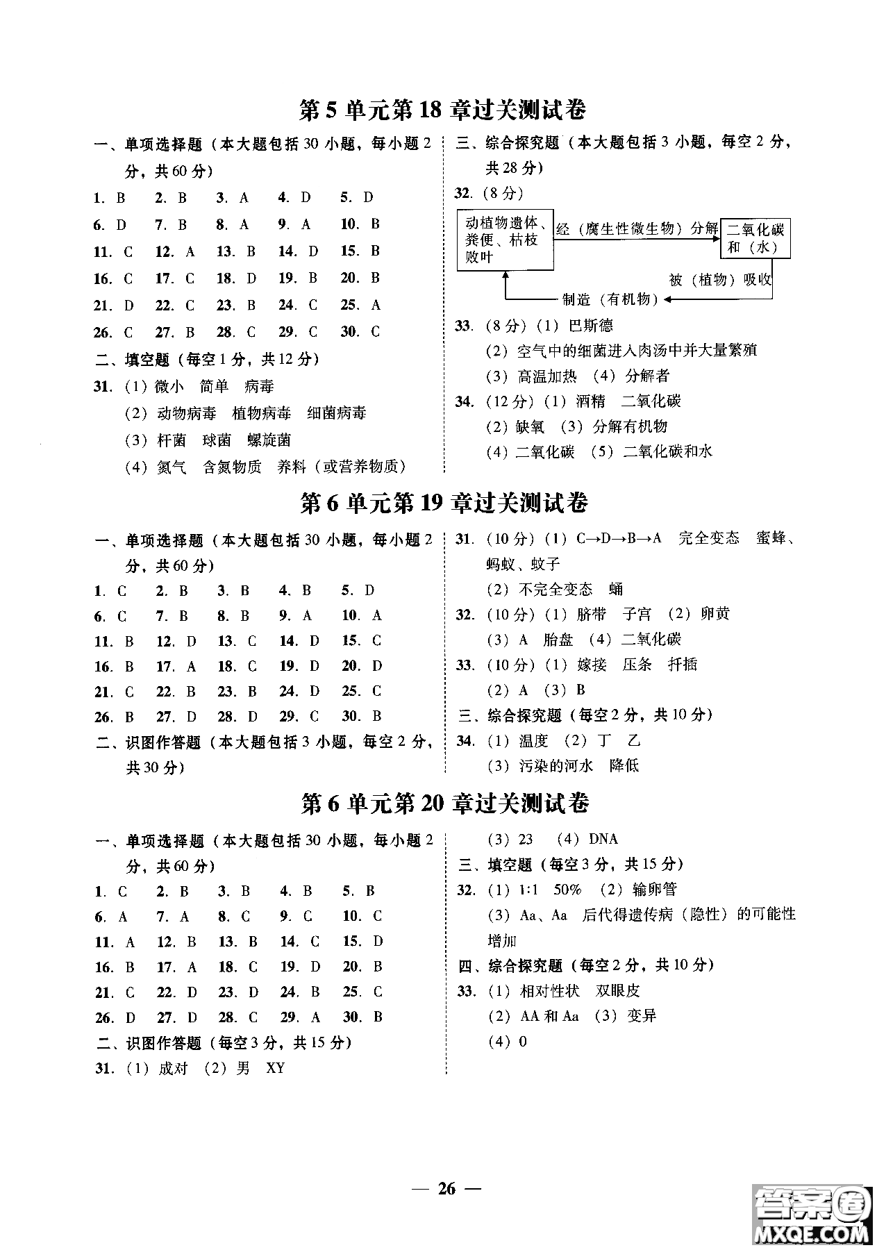 2018南粵學(xué)典學(xué)考精練初二八年級生物學(xué)上冊北師大版參考答案