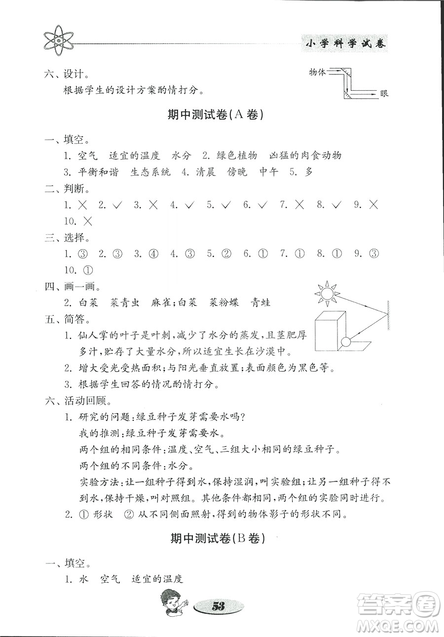 2018年金鑰匙小學(xué)科學(xué)試卷教科版五年級(jí)上冊(cè)參考答案