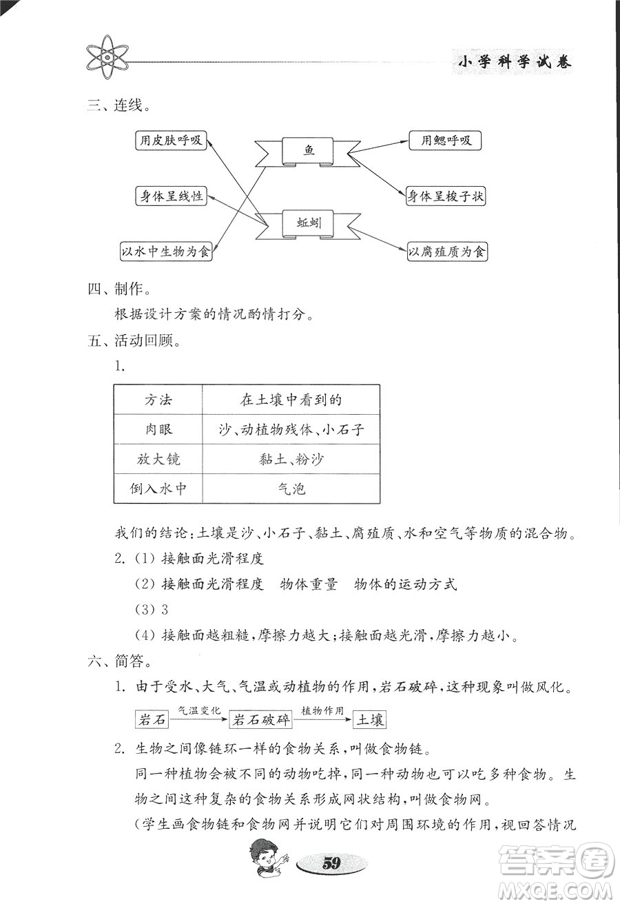 2018年金鑰匙小學(xué)科學(xué)試卷教科版五年級(jí)上冊(cè)參考答案