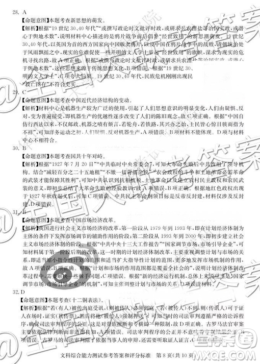 華大新高考聯(lián)盟2019屆高三11月教學質量測評文綜參考答案