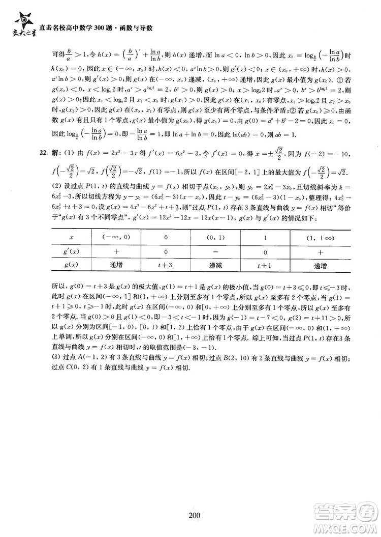 交大之星2018年直擊名校高中數(shù)學(xué)300題函數(shù)與導(dǎo)數(shù)專項集訓(xùn)參考答案
