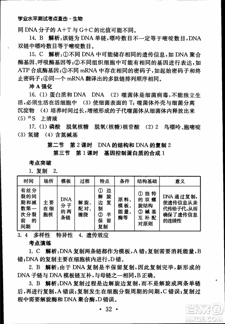 2019江蘇普通高中必修科目學(xué)業(yè)水平測(cè)試考點(diǎn)直擊生物SJ參考答案