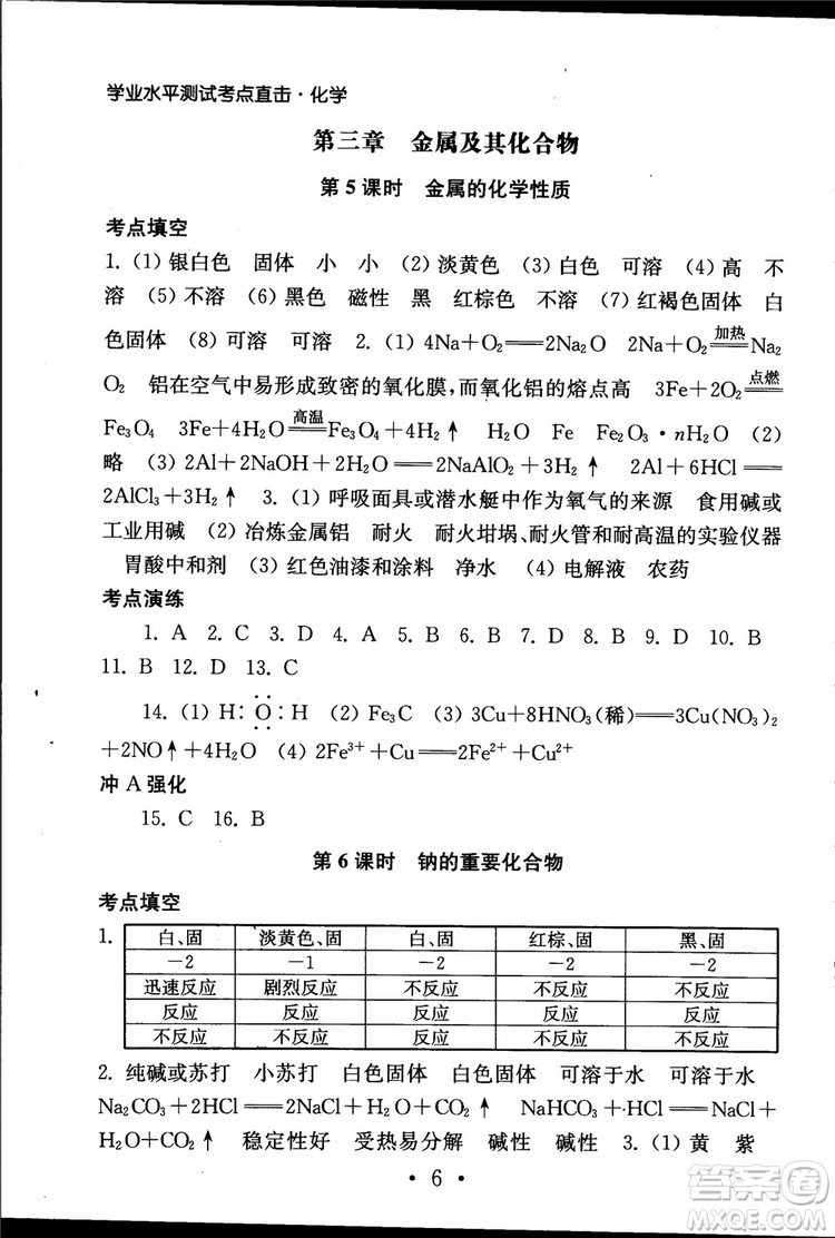 2019江蘇普通高中必修科目學(xué)業(yè)水平測試考點直擊化學(xué)RJ人教版參考答案
