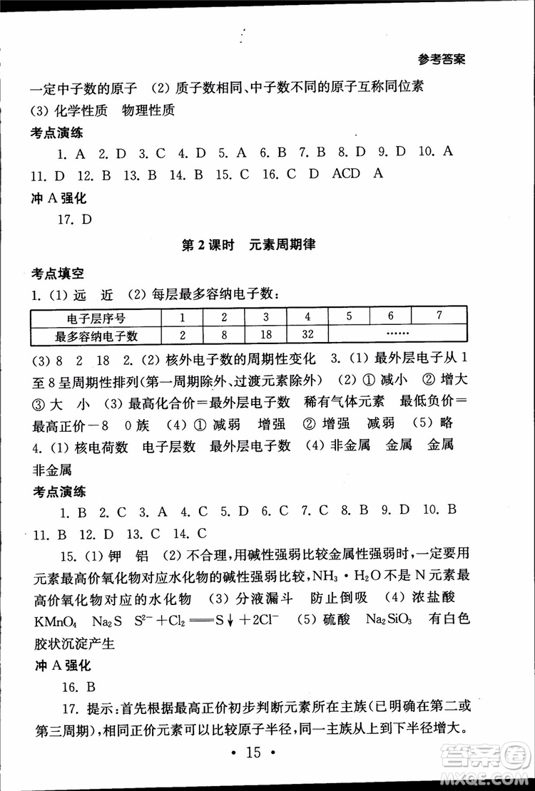 2019江蘇普通高中必修科目學(xué)業(yè)水平測試考點直擊化學(xué)RJ人教版參考答案