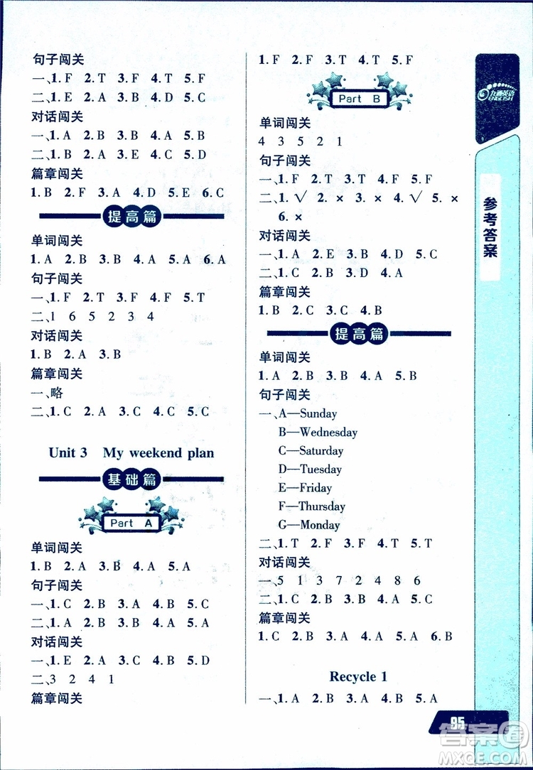 2018年長(zhǎng)江全能學(xué)案英語(yǔ)聽(tīng)力訓(xùn)練六年級(jí)上冊(cè)人教版參考答案