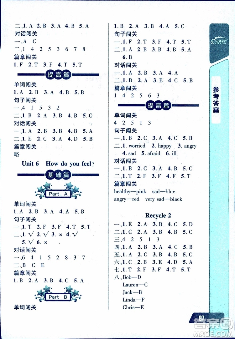 2018年長(zhǎng)江全能學(xué)案英語(yǔ)聽(tīng)力訓(xùn)練六年級(jí)上冊(cè)人教版參考答案