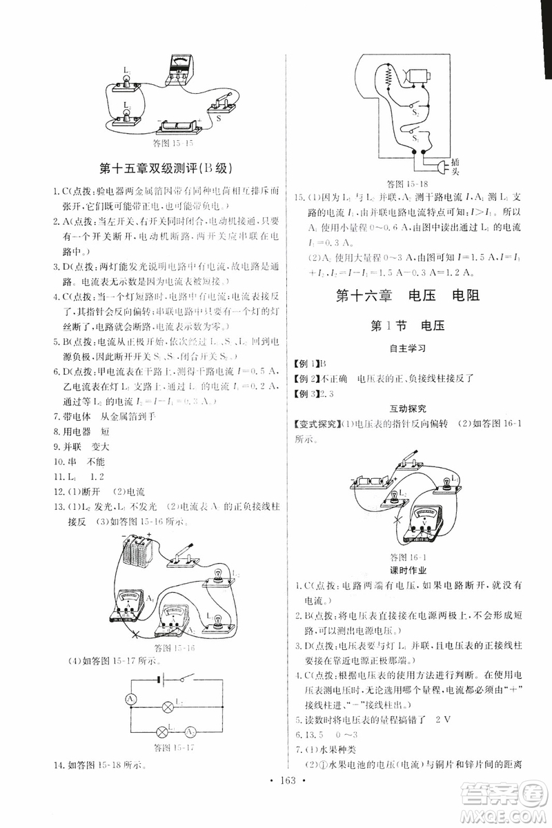 2018年物理九年級(jí)全一冊(cè)長(zhǎng)江全能學(xué)案同步練習(xí)冊(cè)人教版參考答案