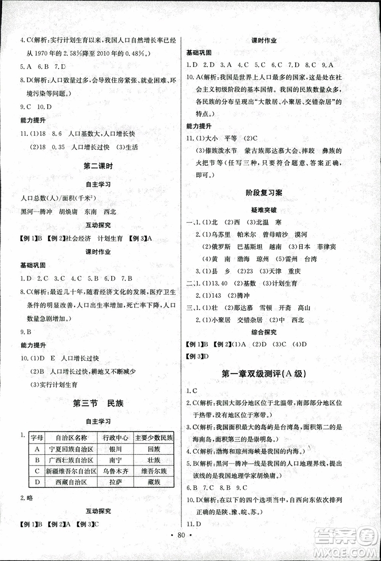 2018年長(zhǎng)江全能學(xué)案地理八年級(jí)上冊(cè)同步練習(xí)冊(cè)人教版參考答案