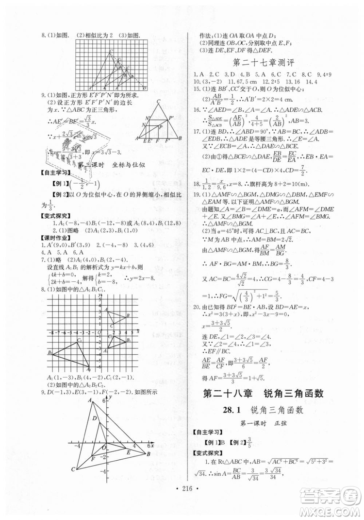 2018年長江全能學(xué)案同步練習(xí)冊九年級全一冊人教版參考答案