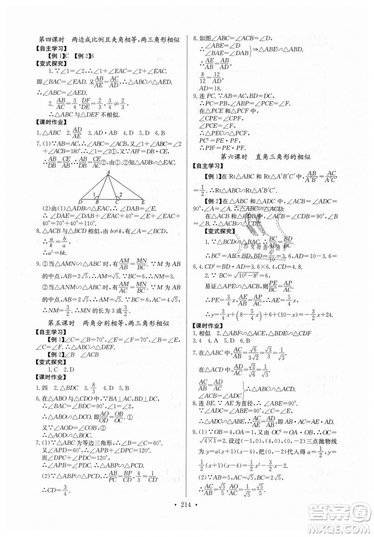 2018年長江全能學(xué)案同步練習(xí)冊九年級全一冊人教版參考答案