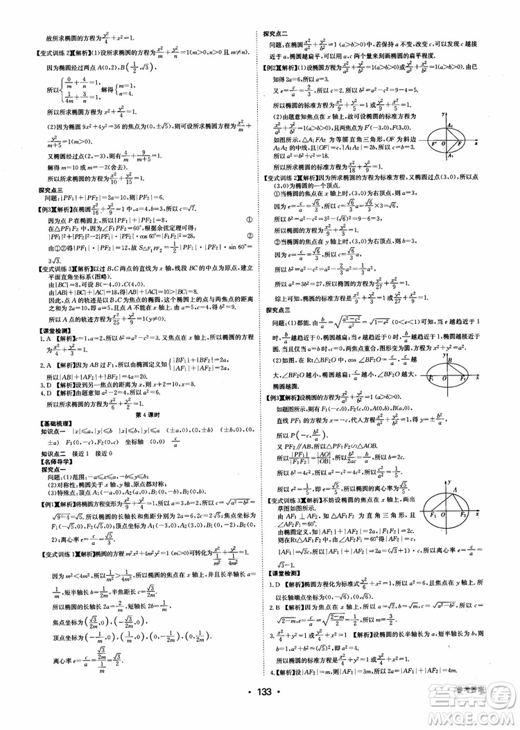 2018年系統(tǒng)集成高中新課程同步導(dǎo)學(xué)練測數(shù)學(xué)選修2-1參考答案
