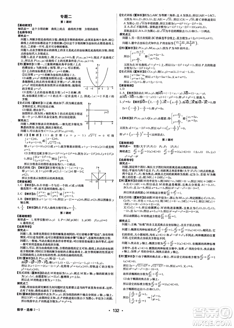 2018年系統(tǒng)集成高中新課程同步導(dǎo)學(xué)練測數(shù)學(xué)選修2-1參考答案