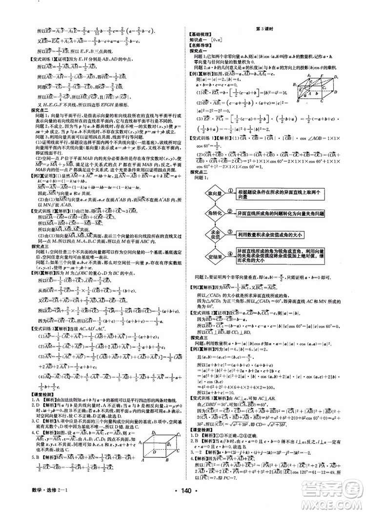 2018年系統(tǒng)集成高中新課程同步導(dǎo)學(xué)練測數(shù)學(xué)選修2-1參考答案