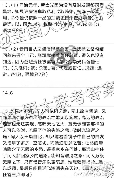貴陽一中2019屆高三第四次月考語文參考答案