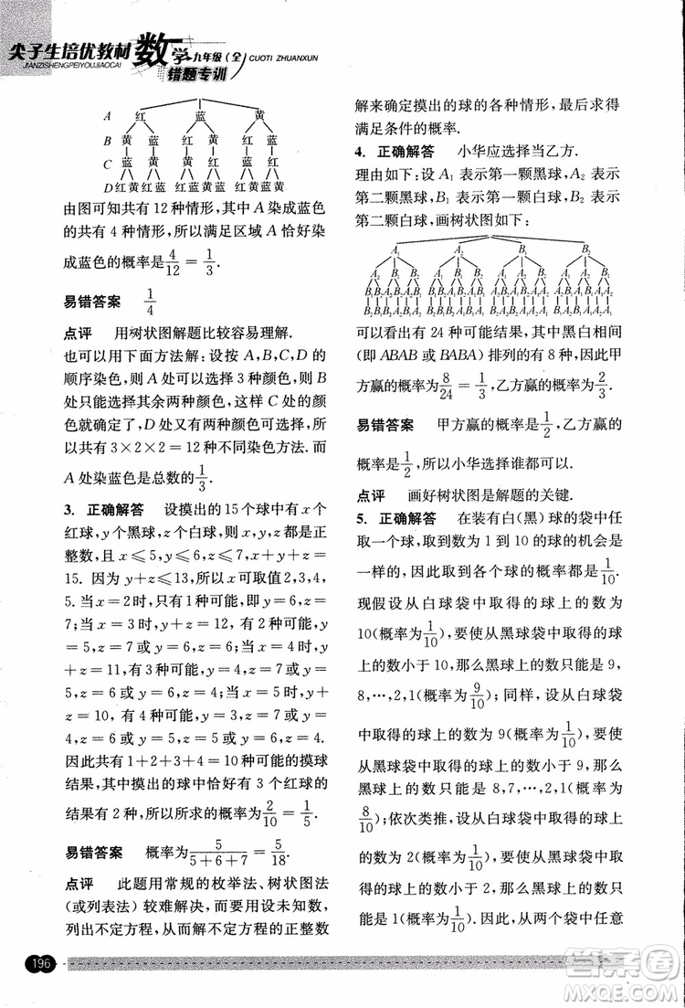 2018年尖子生培優(yōu)教材錯(cuò)題專訓(xùn)九年級(jí)全一冊(cè)數(shù)學(xué)參考答案