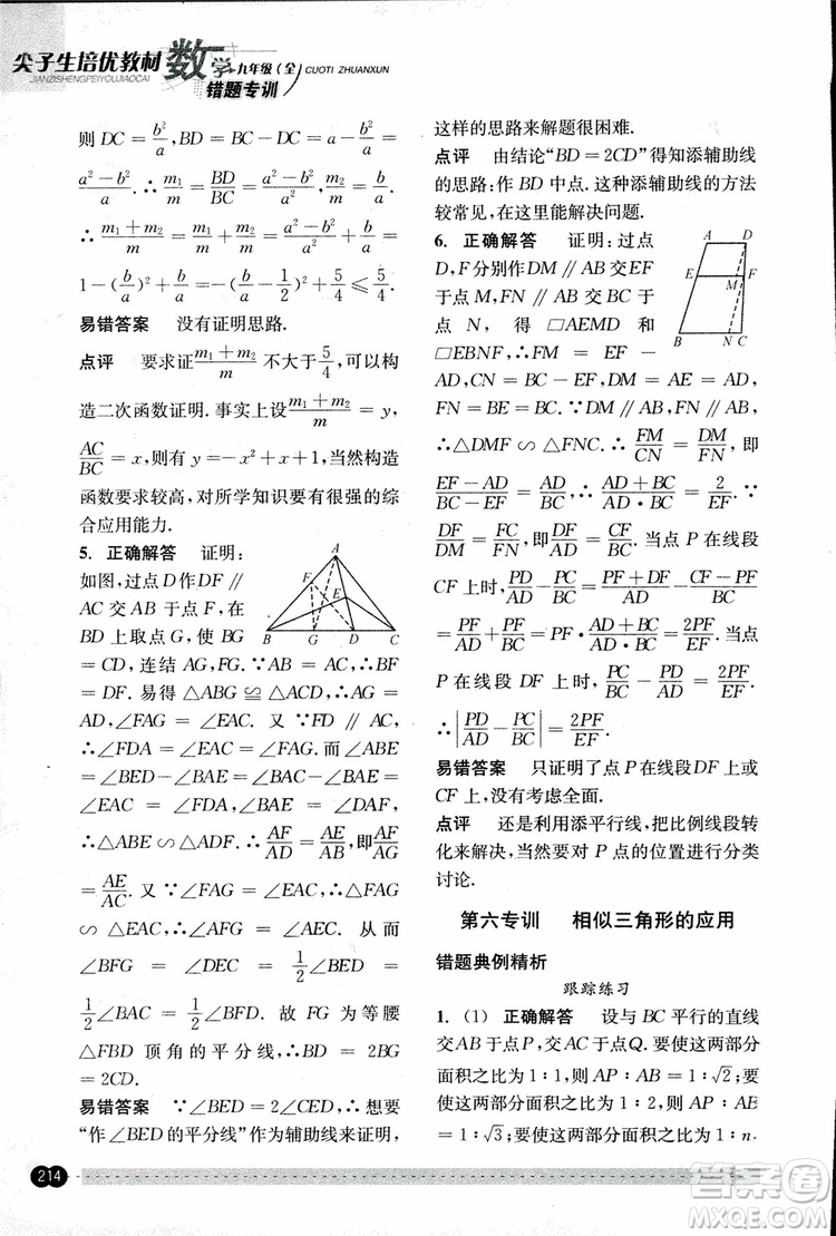 2018年尖子生培優(yōu)教材錯(cuò)題專訓(xùn)九年級(jí)全一冊(cè)數(shù)學(xué)參考答案