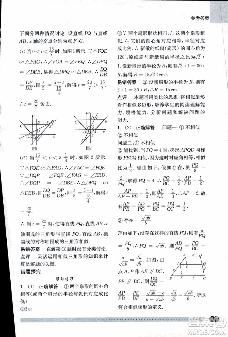 2018年尖子生培優(yōu)教材錯(cuò)題專訓(xùn)九年級(jí)全一冊(cè)數(shù)學(xué)參考答案