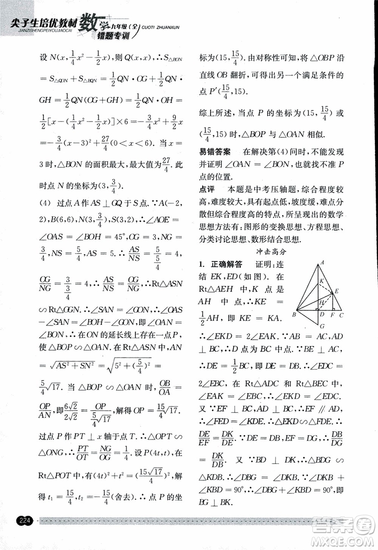 2018年尖子生培優(yōu)教材錯(cuò)題專訓(xùn)九年級(jí)全一冊(cè)數(shù)學(xué)參考答案