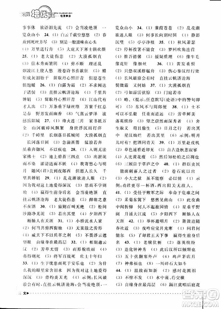 學(xué)習(xí)加油站叢書(shū)2018年尖子生培優(yōu)教材專項(xiàng)集訓(xùn)語(yǔ)文初中綜合版參考答案