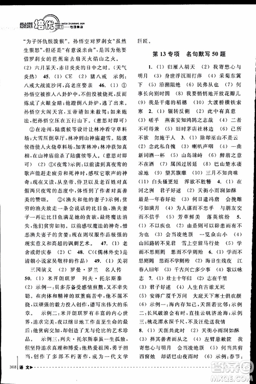 學(xué)習(xí)加油站叢書(shū)2018年尖子生培優(yōu)教材專項(xiàng)集訓(xùn)語(yǔ)文初中綜合版參考答案