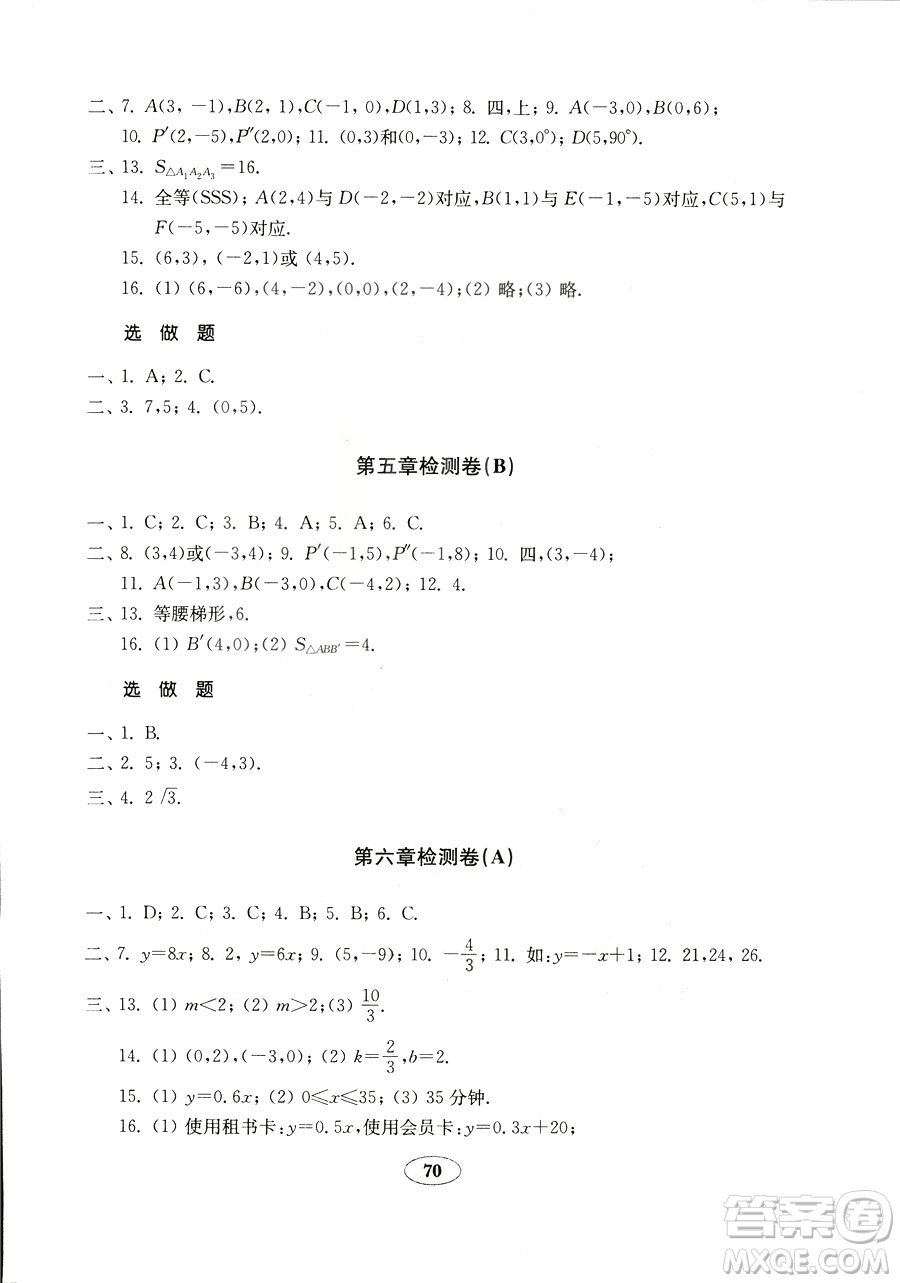 2018年金鑰匙數(shù)學(xué)試卷七年級(jí)上冊(cè)五四制魯教版參考答案