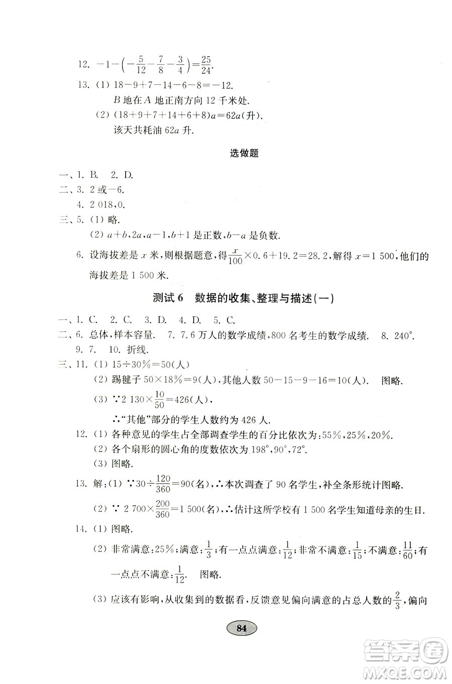 9787532873579數(shù)學七年級上冊青島版2018秋金鑰匙試卷答案