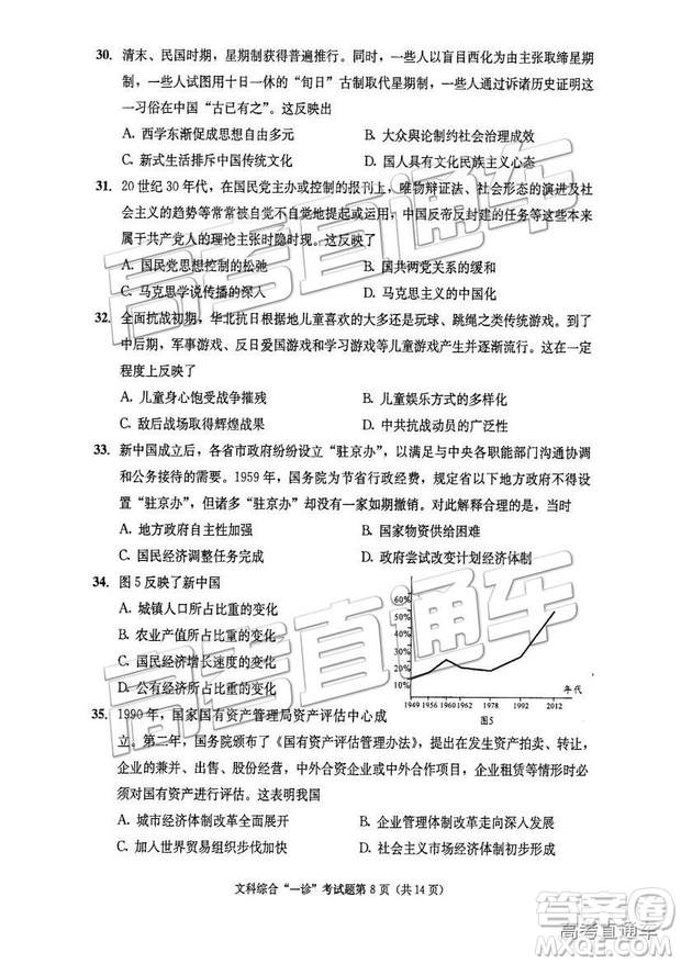 2019成都一診文綜試題及參考答案
