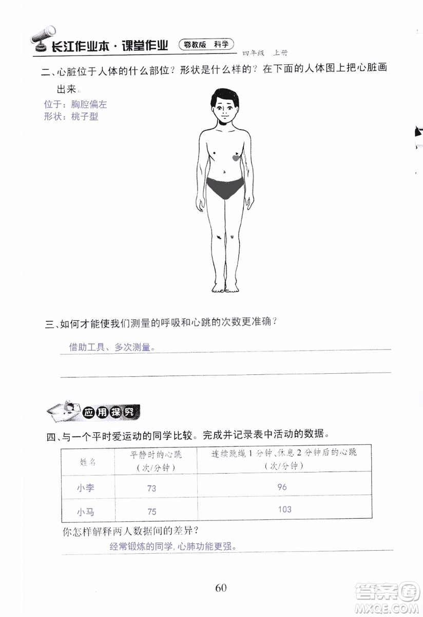 9787535182647長江作業(yè)本同步練習(xí)冊四年級上冊科學(xué)鄂教版參考答案