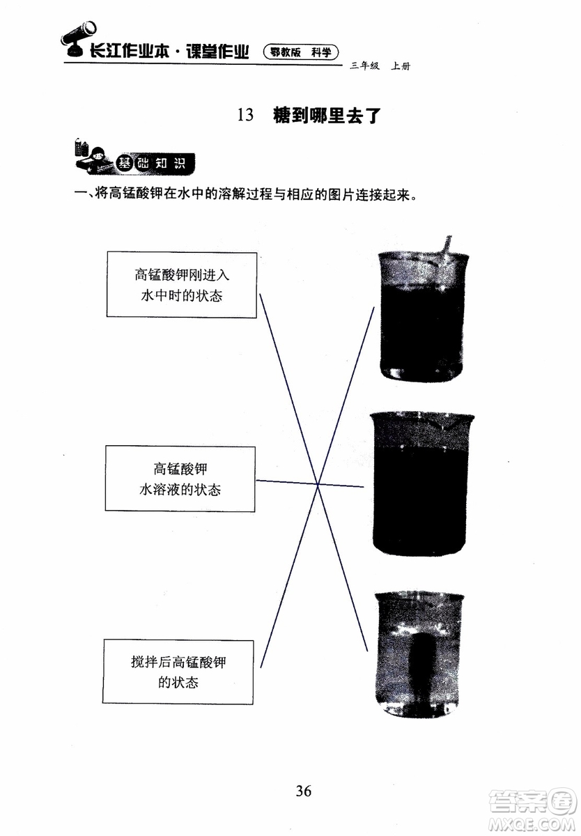 2018年長江作業(yè)本課堂作業(yè)科學(xué)三年級上冊鄂教版參考答案