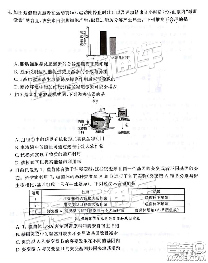 博雅聞道衡水金卷2019屆高三第三次聯(lián)合質(zhì)量測(cè)評(píng)理綜答案