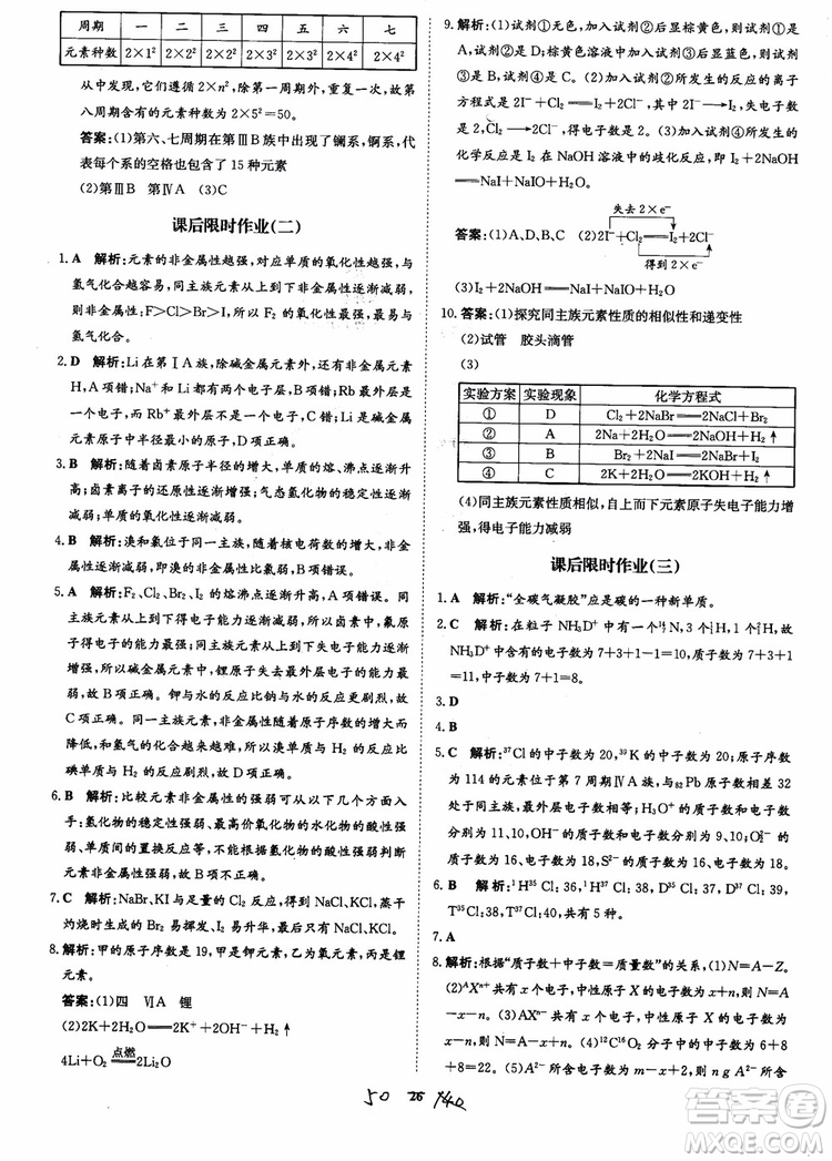 2018年狀元橋優(yōu)質(zhì)課堂學考測評化學必修2參考答案