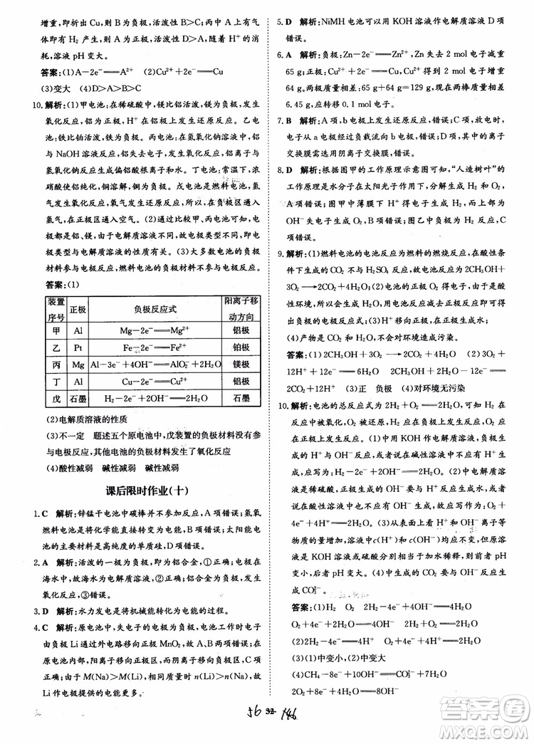2018年狀元橋優(yōu)質(zhì)課堂學考測評化學必修2參考答案