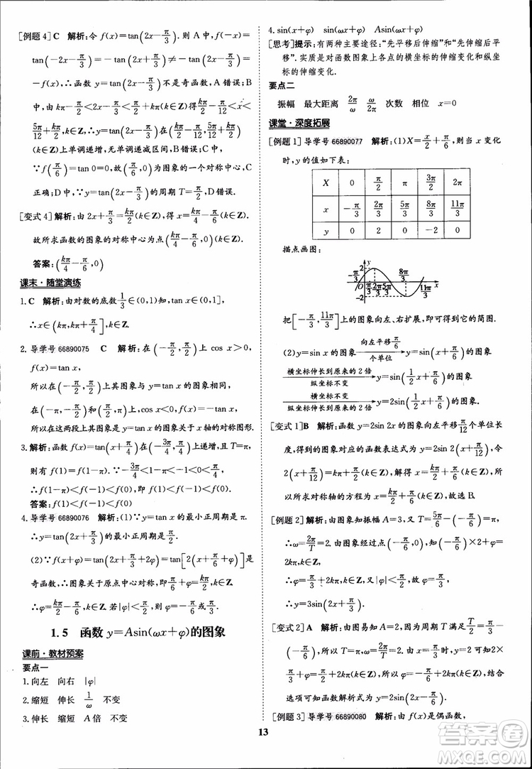 2018年?duì)钤獦騼?yōu)質(zhì)課堂數(shù)學(xué)必修4人教版學(xué)生用書參考答案