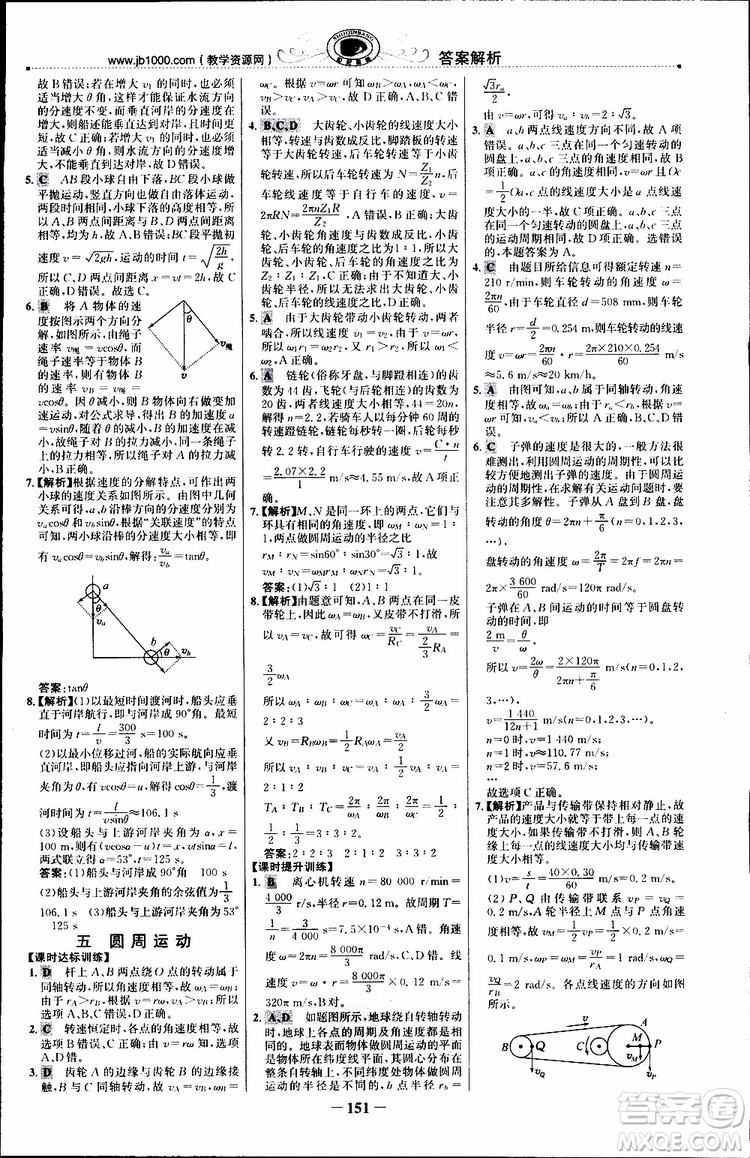 2019版世紀(jì)金榜課時(shí)講練通人教版RJ物理必修2參考答案