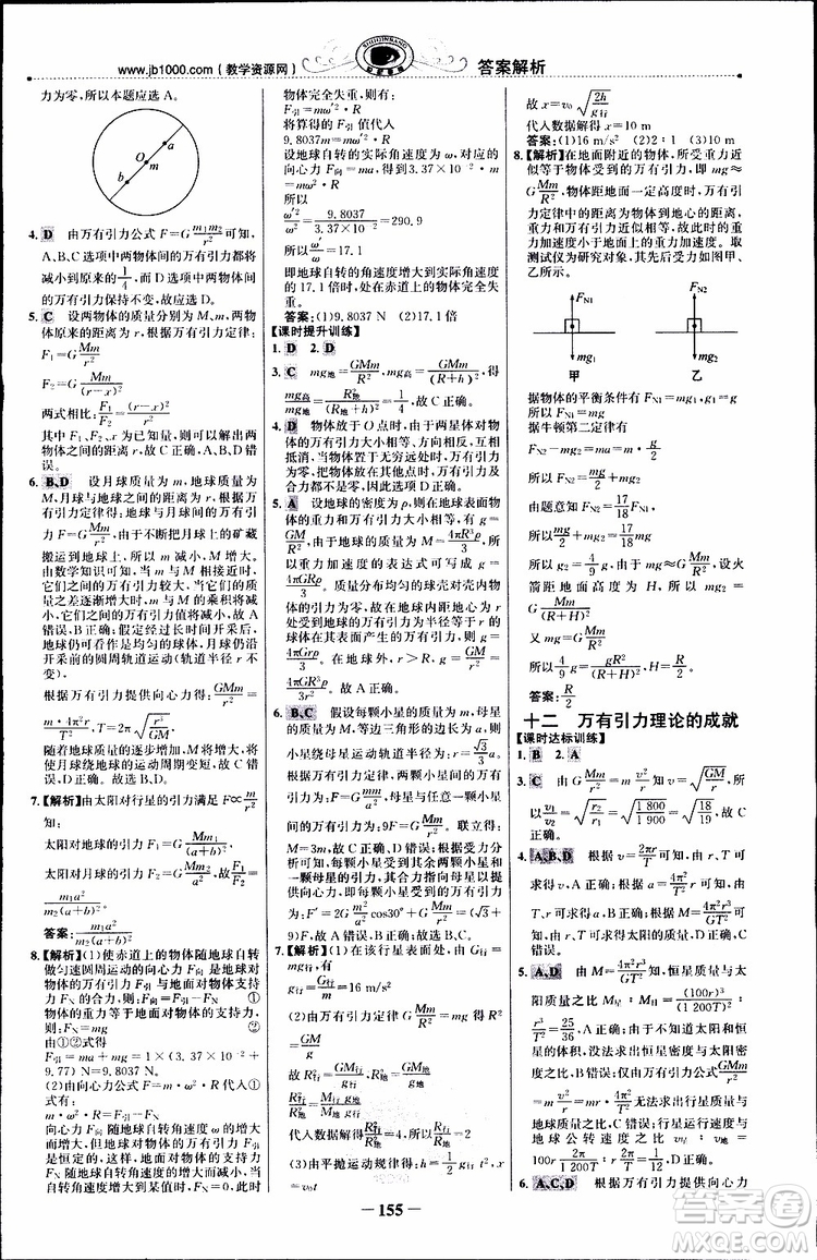 2019版世紀(jì)金榜課時(shí)講練通人教版RJ物理必修2參考答案
