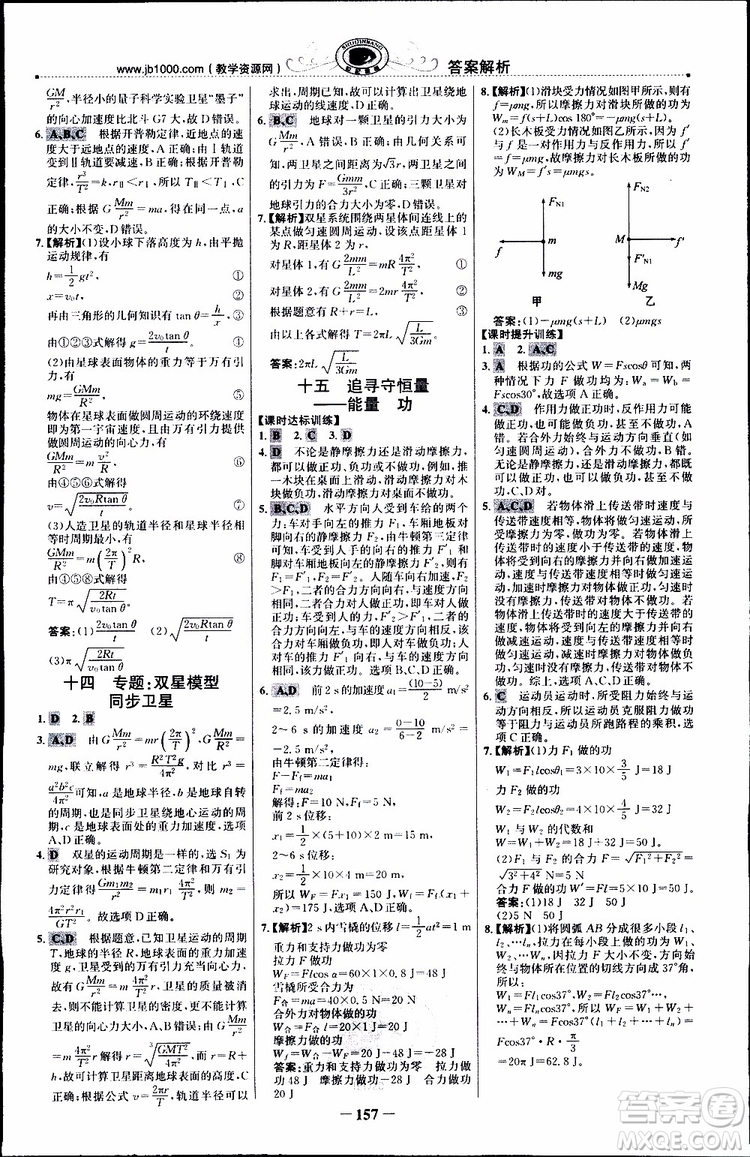 2019版世紀(jì)金榜課時(shí)講練通人教版RJ物理必修2參考答案