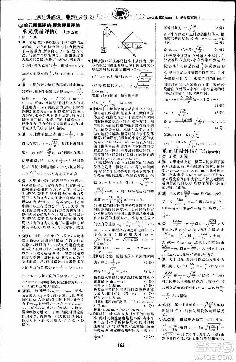 2019版世紀(jì)金榜課時(shí)講練通人教版RJ物理必修2參考答案