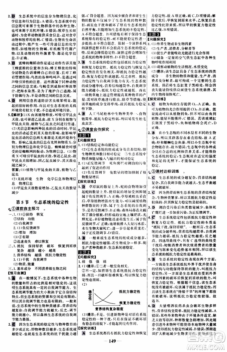 2018年世紀(jì)金榜人教版生物必修3課時(shí)講練通參考答案