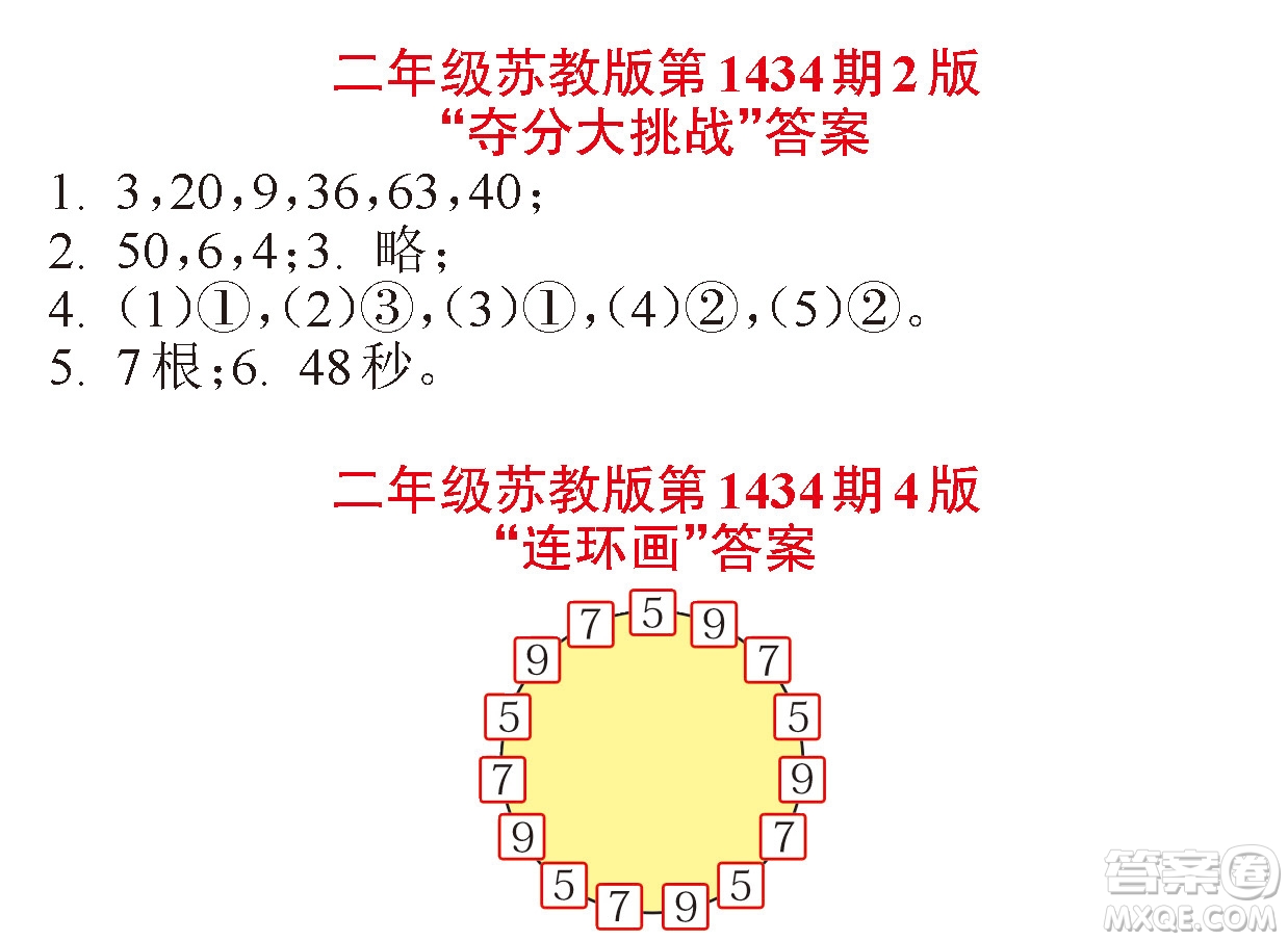 小學(xué)數(shù)學(xué)報2018二年級第1434期2版答案