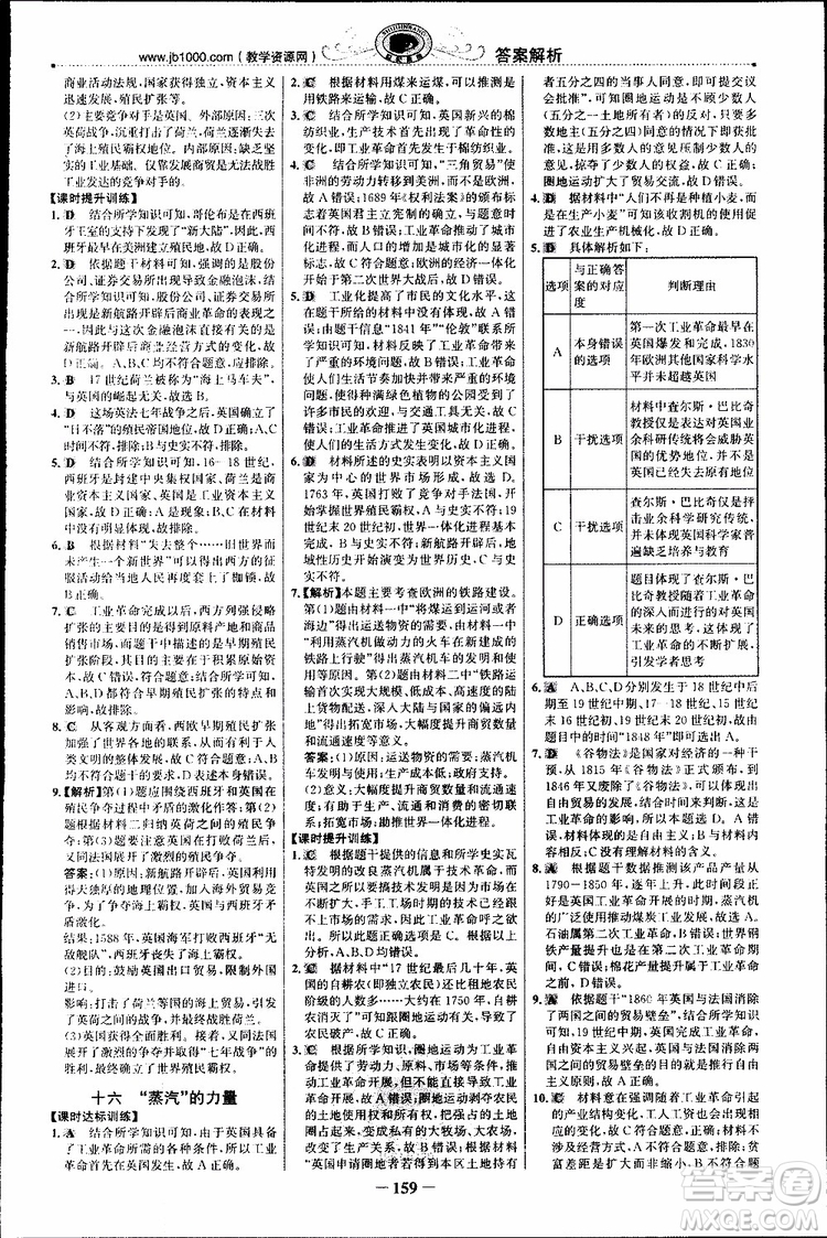 2018年世紀(jì)金榜課時講練通人民版RM歷史必修2參考答案