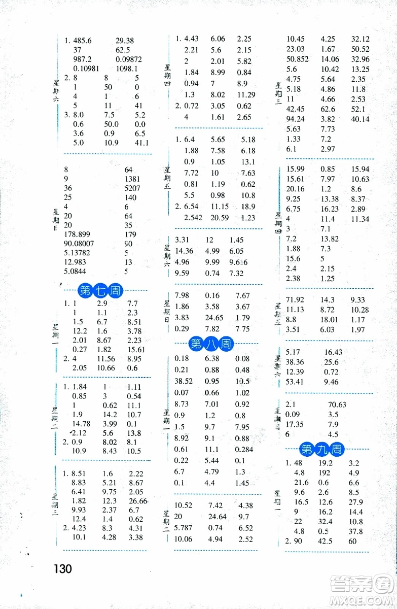 2018年口算達人數(shù)學(xué)五年級上冊江蘇國際版參考答案