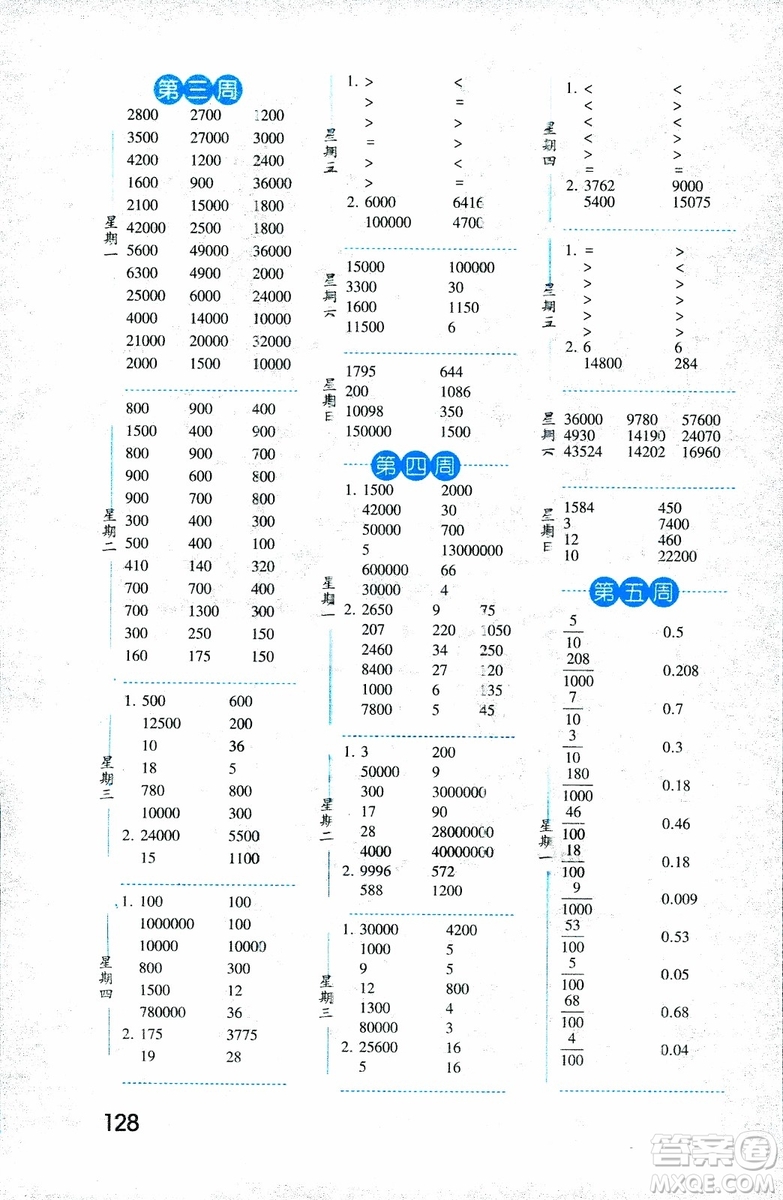 2018年口算達人數(shù)學(xué)五年級上冊江蘇國際版參考答案