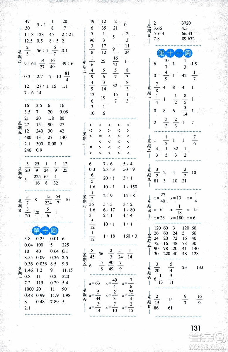 2018年修訂版經(jīng)綸學(xué)典口算達(dá)人六年級數(shù)學(xué)上冊江蘇國際參考答案