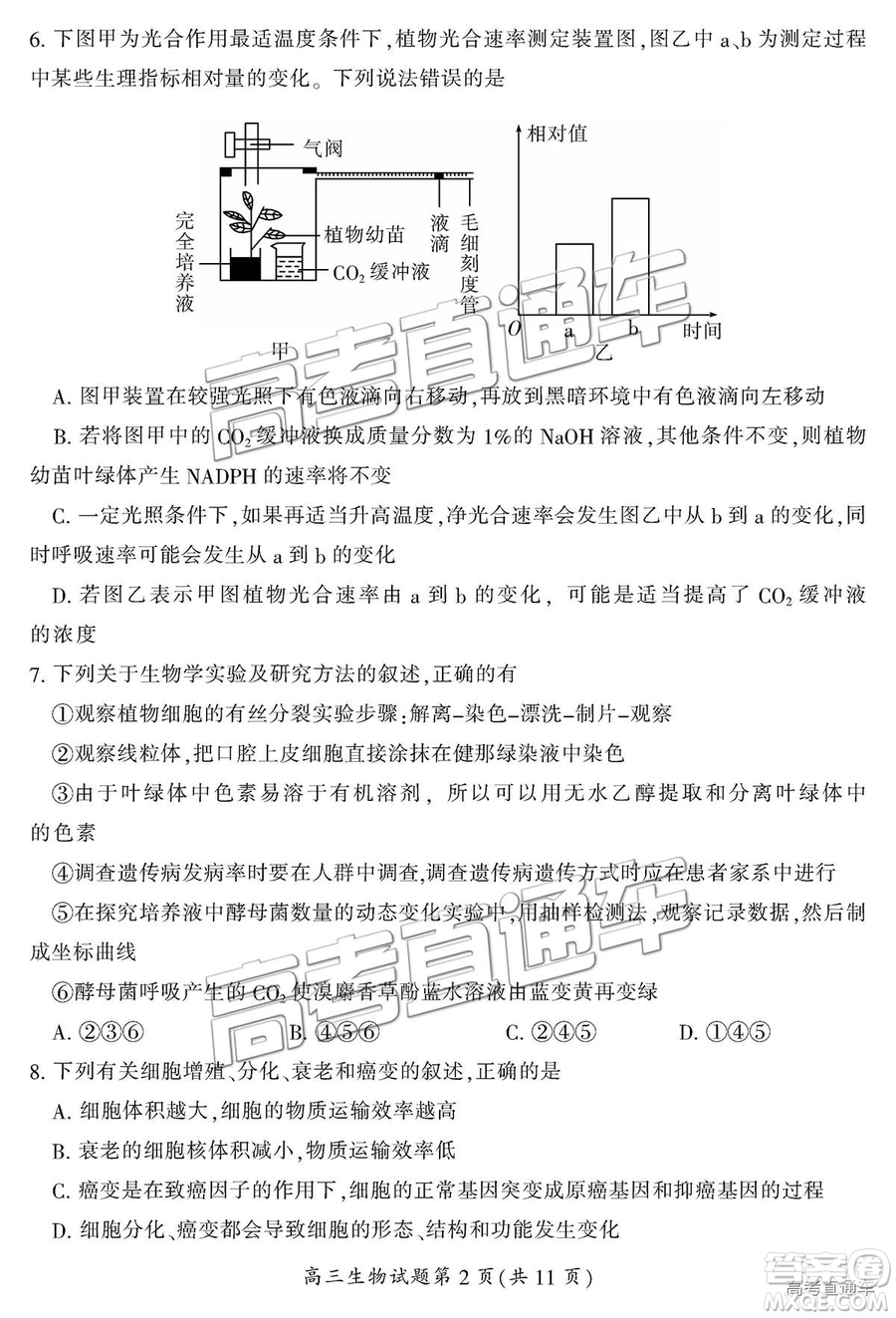 2019屆湖南省郴州市高三第一次質(zhì)量檢測理綜試題及參考答案