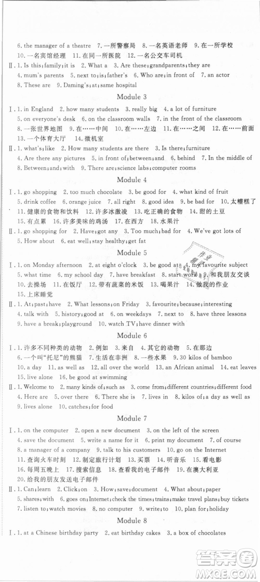 外研版2018版優(yōu)翼叢書(shū)學(xué)練優(yōu)英語(yǔ)WY七年級(jí)上冊(cè)參考答案