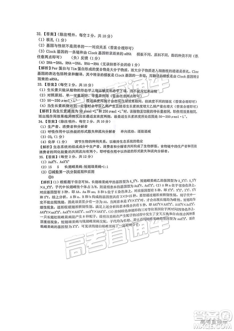 江西名校學(xué)術(shù)聯(lián)盟2019屆高三年級(jí)教學(xué)質(zhì)量檢測考試（二）理綜試題及參考答案