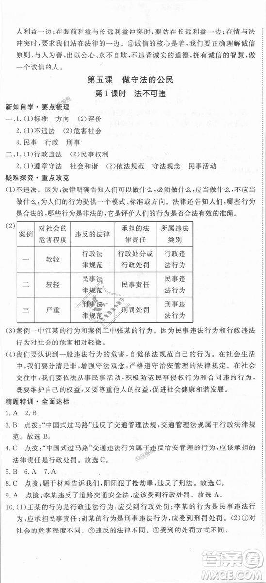 人教版2018秋優(yōu)翼叢書9787568819152學練優(yōu)道德與法治八年級上冊RJ答案