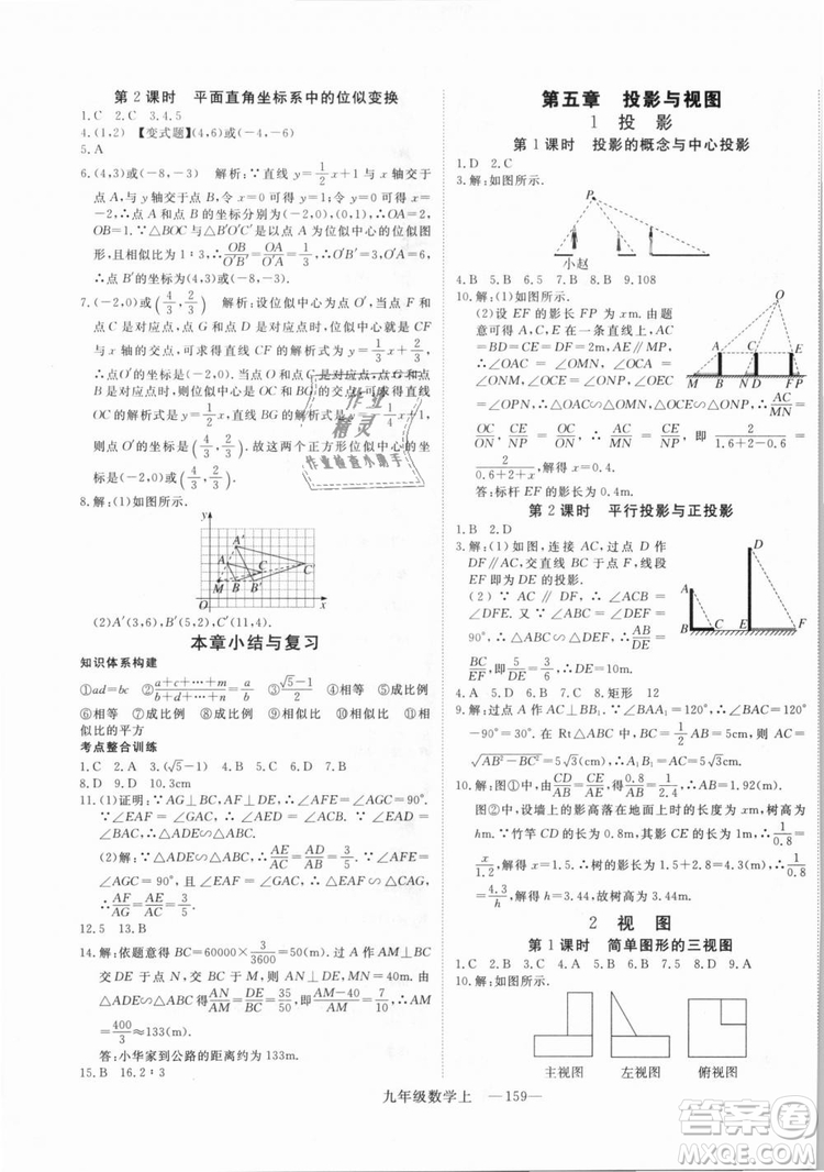 BS北師大版優(yōu)翼叢書2018學(xué)練優(yōu)數(shù)學(xué)九年級上冊答案解析
